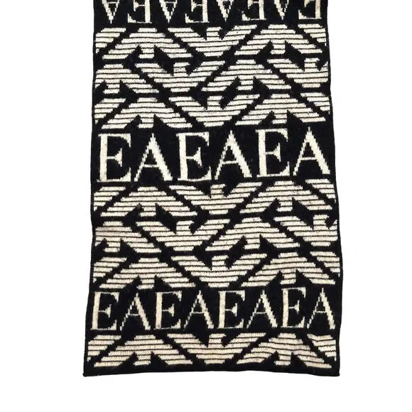 EMPORIO ARMANI Vintage Black & Cream Logo Monogram Men's Scarf